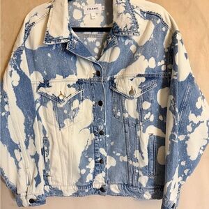 FRAME Bleach-Effect Denim Jacket in Blue and White